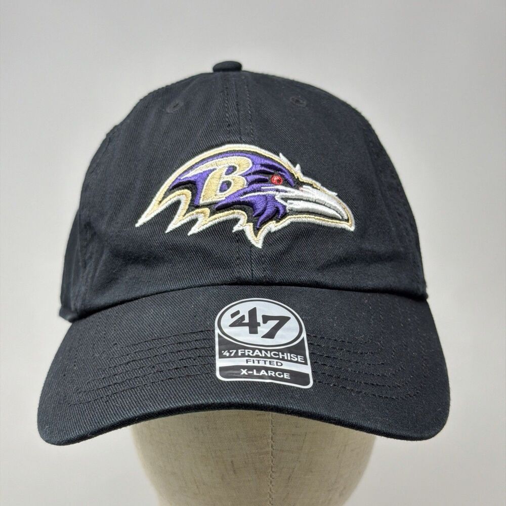 Baltimore Ravens 47 Franchise Fitted Hat XL Black NFL Football Embroidered Cap